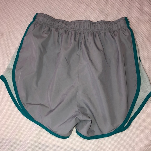 Nike dri fit small athletic shorts gray with teal stripes, built in panty - Picture 5 of 8